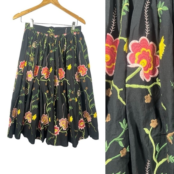 Olivia Rohde Floral Embroidered Midi Skirt High Waisted Small - Picture 1 of 6